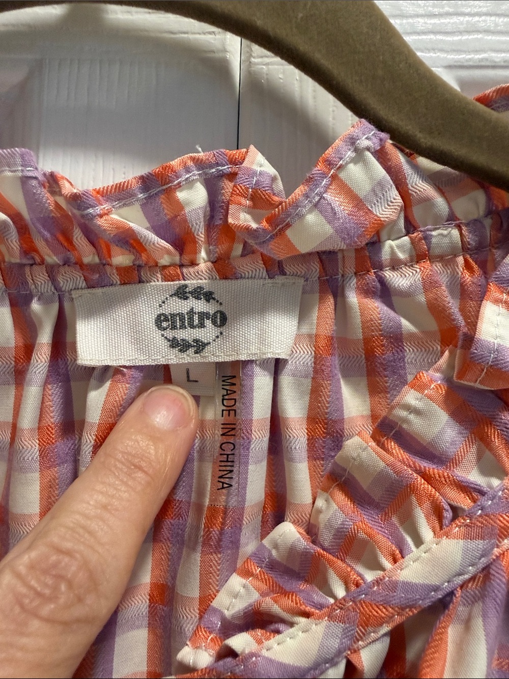 entro Pink Plaid Ruffle Tie-Neck Blouse - Picture 5 of 5